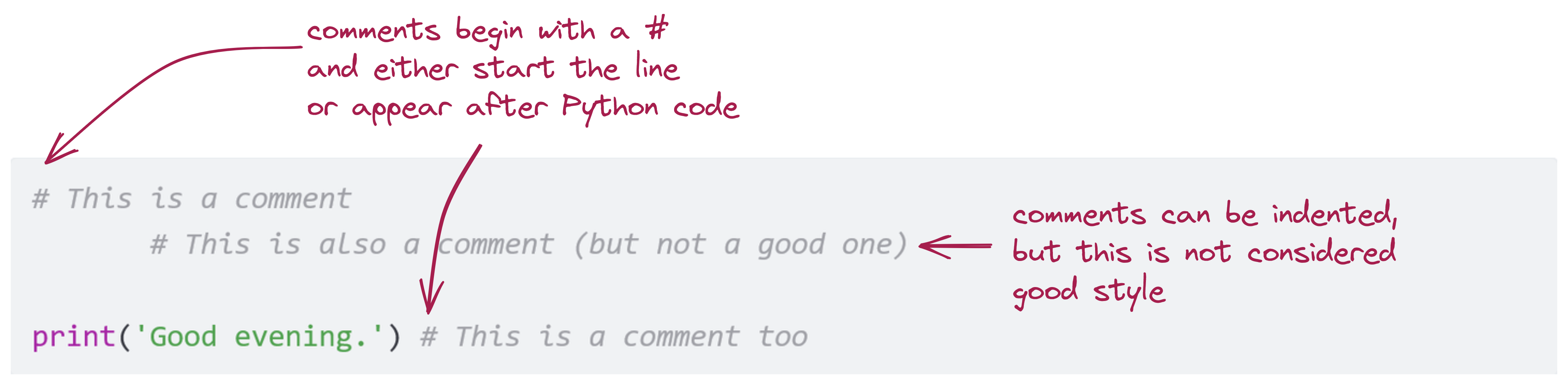 Illustrating features of comments